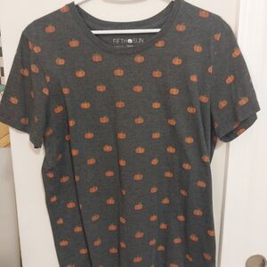 Fifth Sun Dark Gray Shirt with Orange Pumpkin Accents